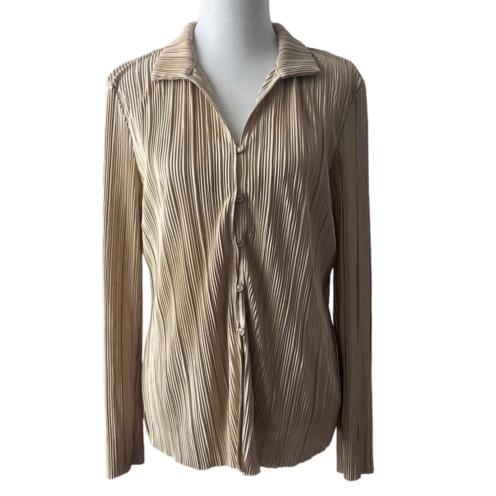 Rachel Zoe Plisse Pleated Long Sleeve Blouse XL